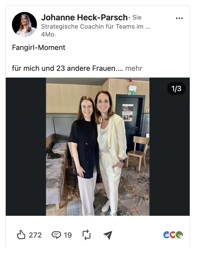 LinkedIn-Beitrag von Johanne Heck-Parsch: „Fangirl-Moment“